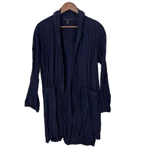 EILEEN FISHER Organic Cotton Nylon Jacket Cardigan Open XS‎ Navy Blue Lagenlook